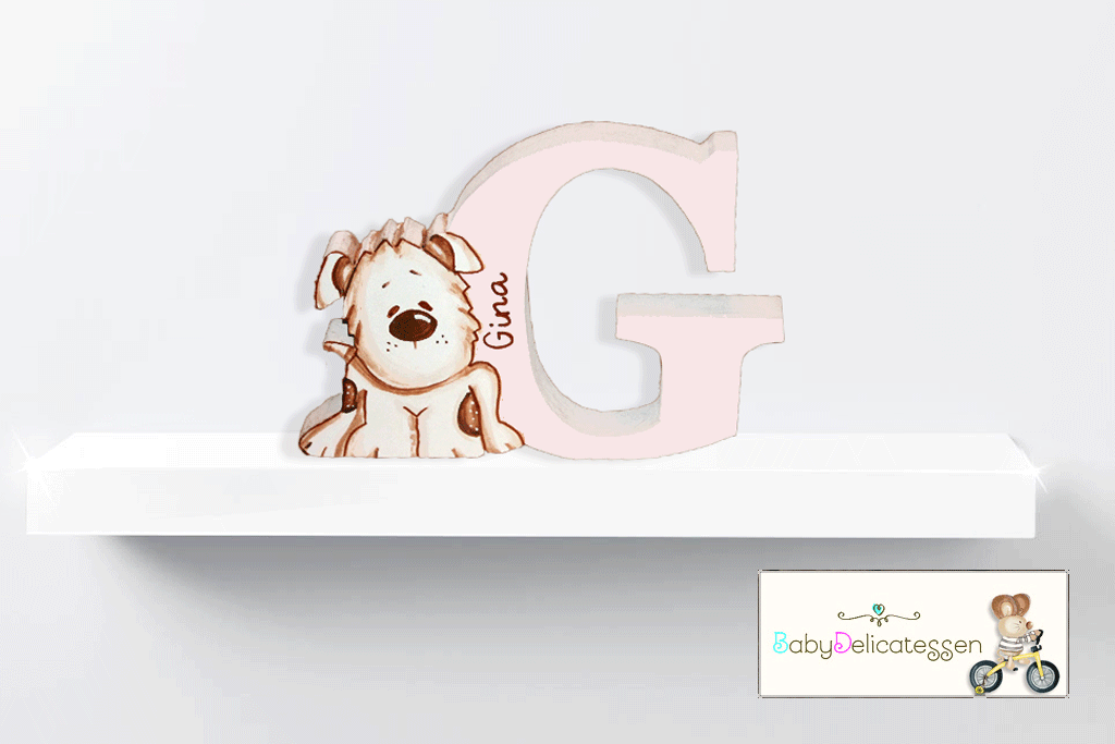 Letra de madera con dibujito de perrito 15 cm. de altura.