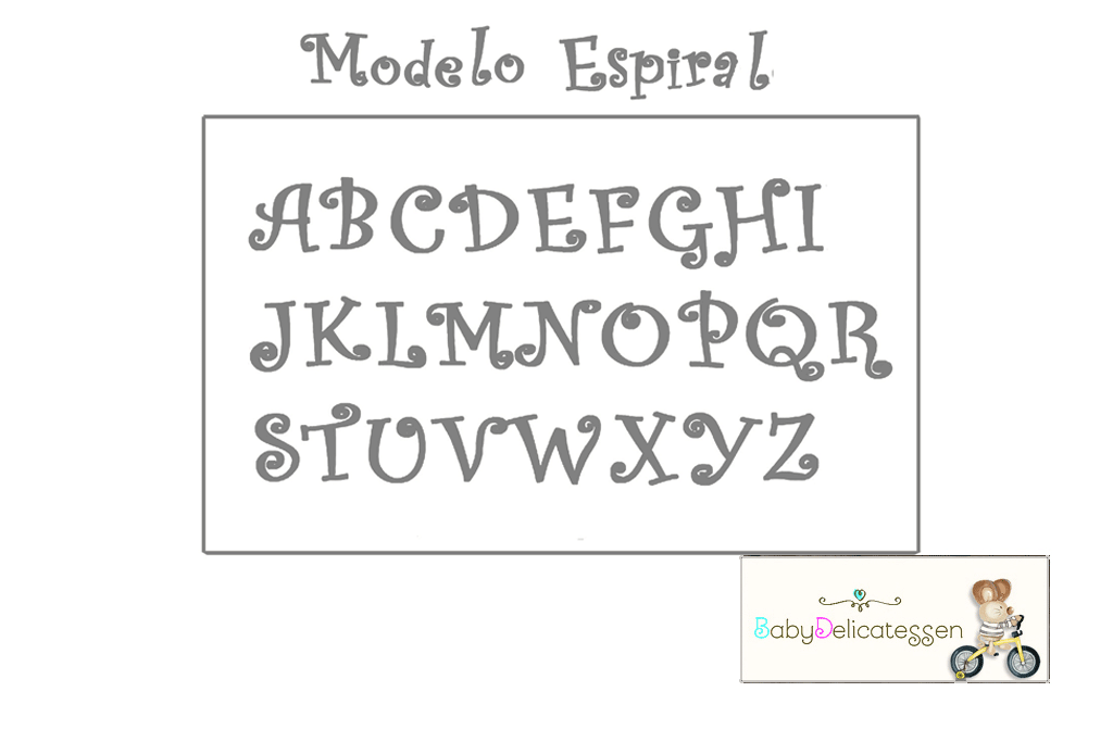 Letras de madera sueltas para pared tipo espiral deco variada. 12 cm. de altura