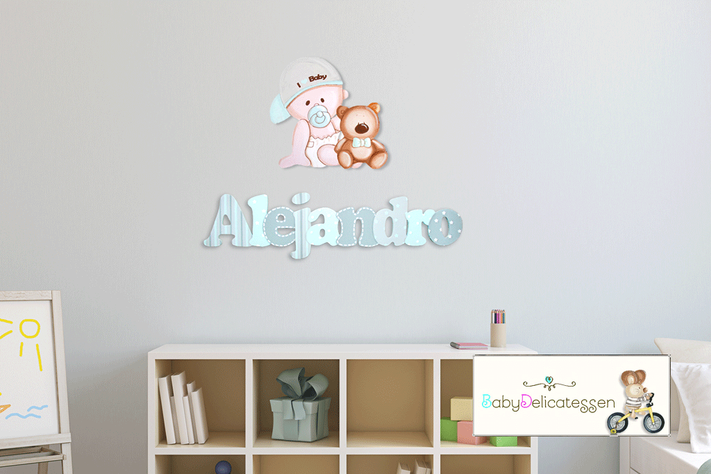 Nombre de madera para pared tipo Round con decoración variada.