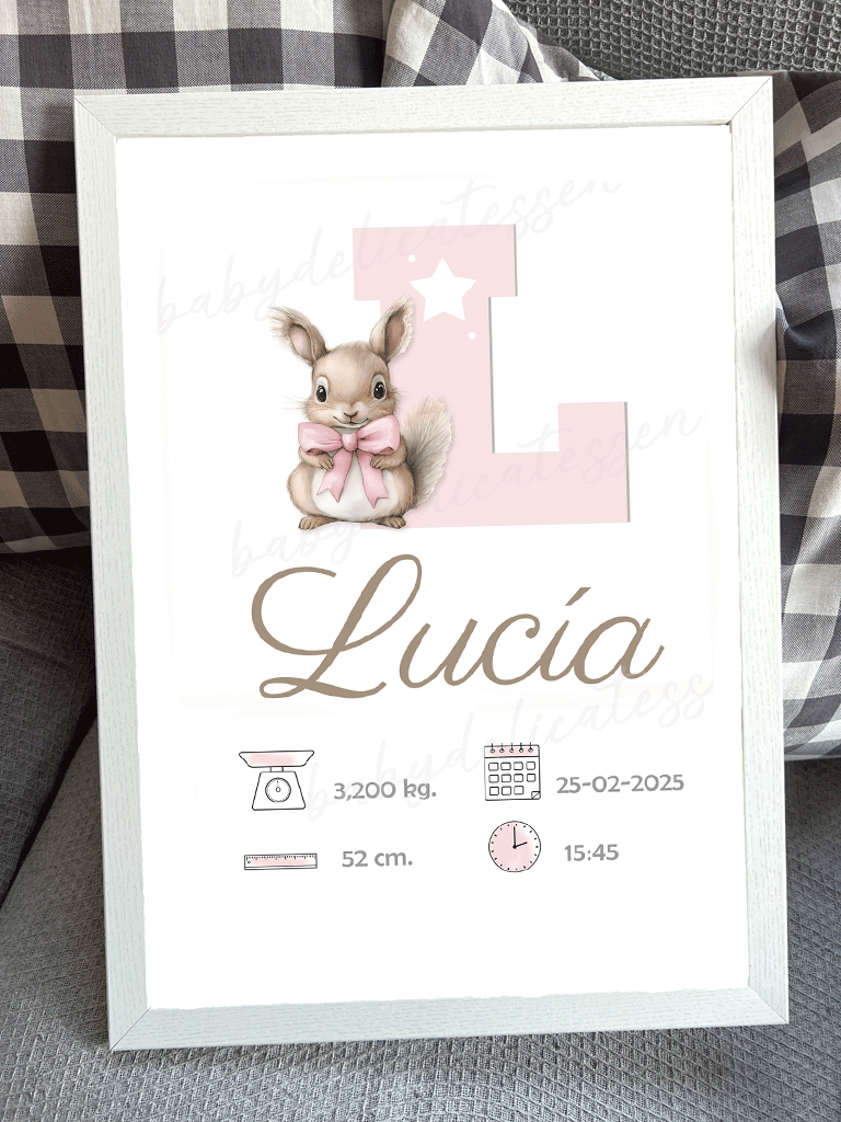 Lámina de nacimiento letra con ardilla