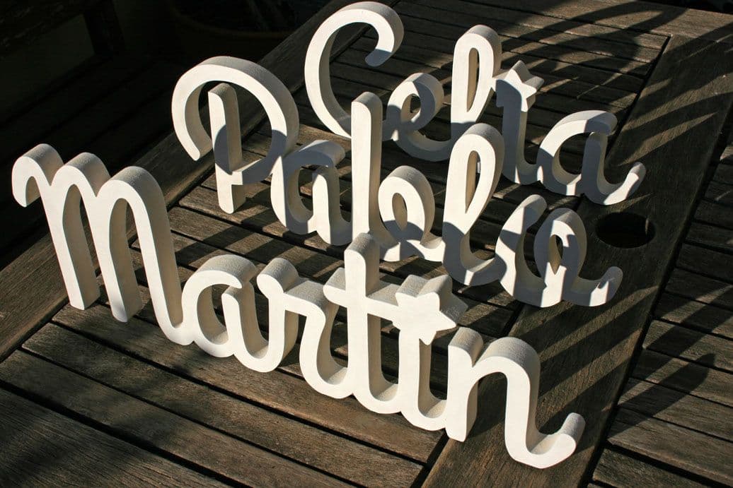 Nombres de madera Celia, Martín y Pablo