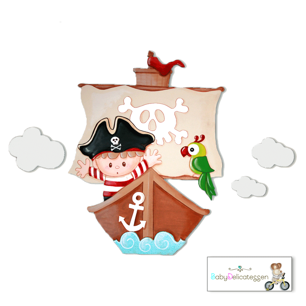 Silueta Barco pirata con niño