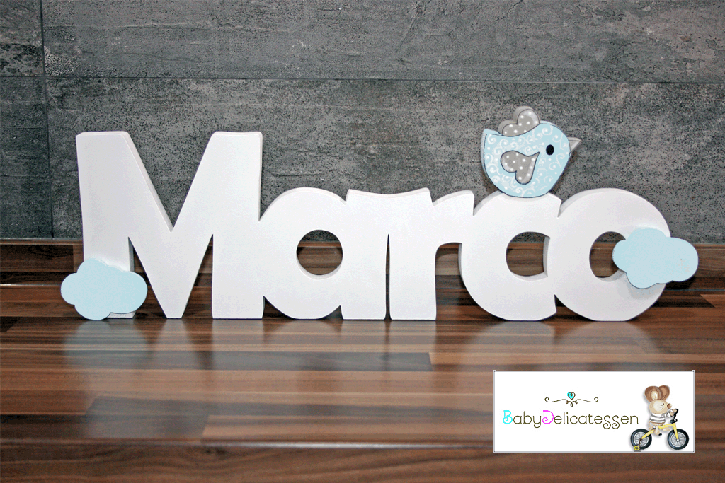 Nombre de madera con pajarito