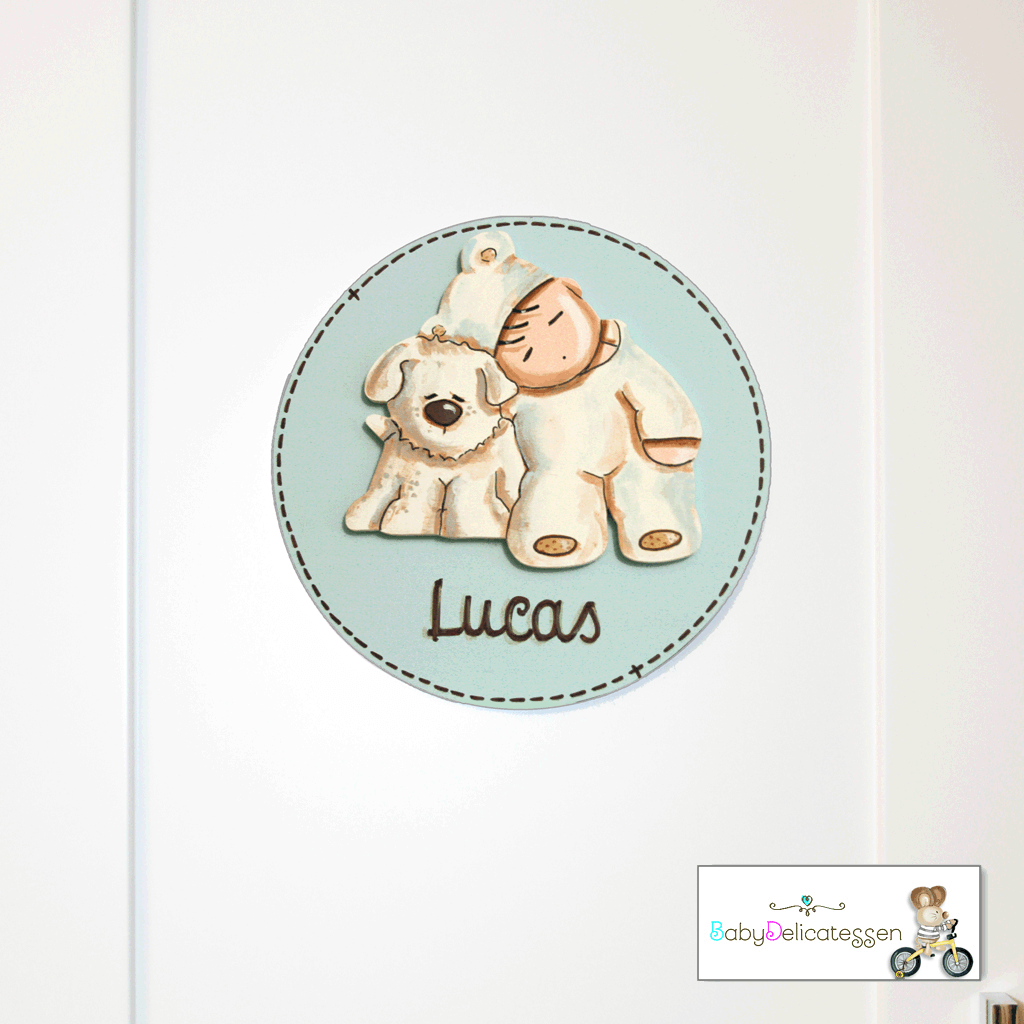 placa de puerta bebé con perrito
