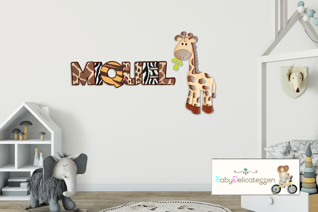 Nombre de madera para pared con animal print