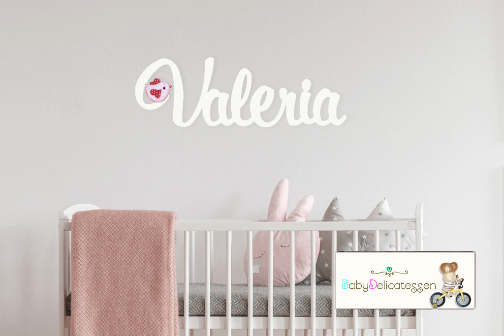 Nombre de madera con pajarito para pared tipo Rb.