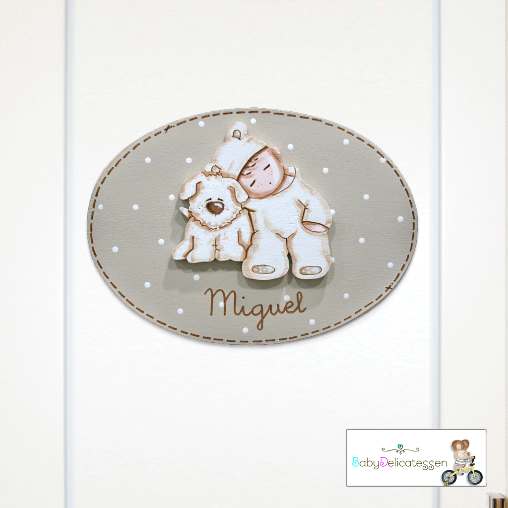 Placa de puerta bebé con perrito