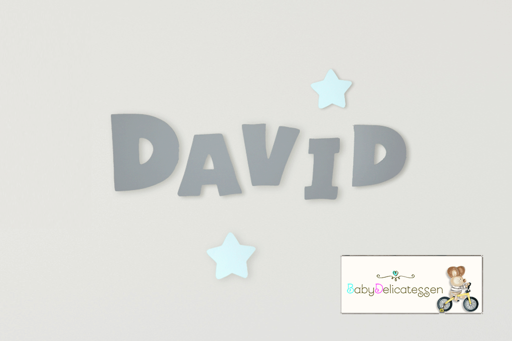 Letras de madera sueltas para pared tipo Baby con estrellas. 12 cm. de altura