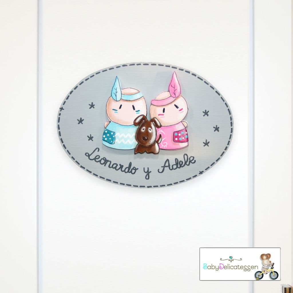 placa de puerta infantil hermanos