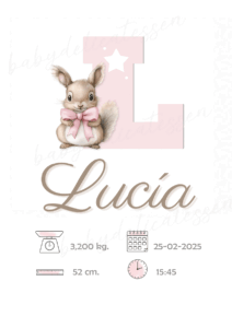 Lámina de nacimiento letra con ardilla