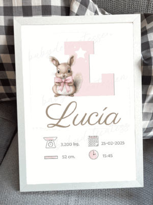 Lámina de nacimiento letra con ardilla