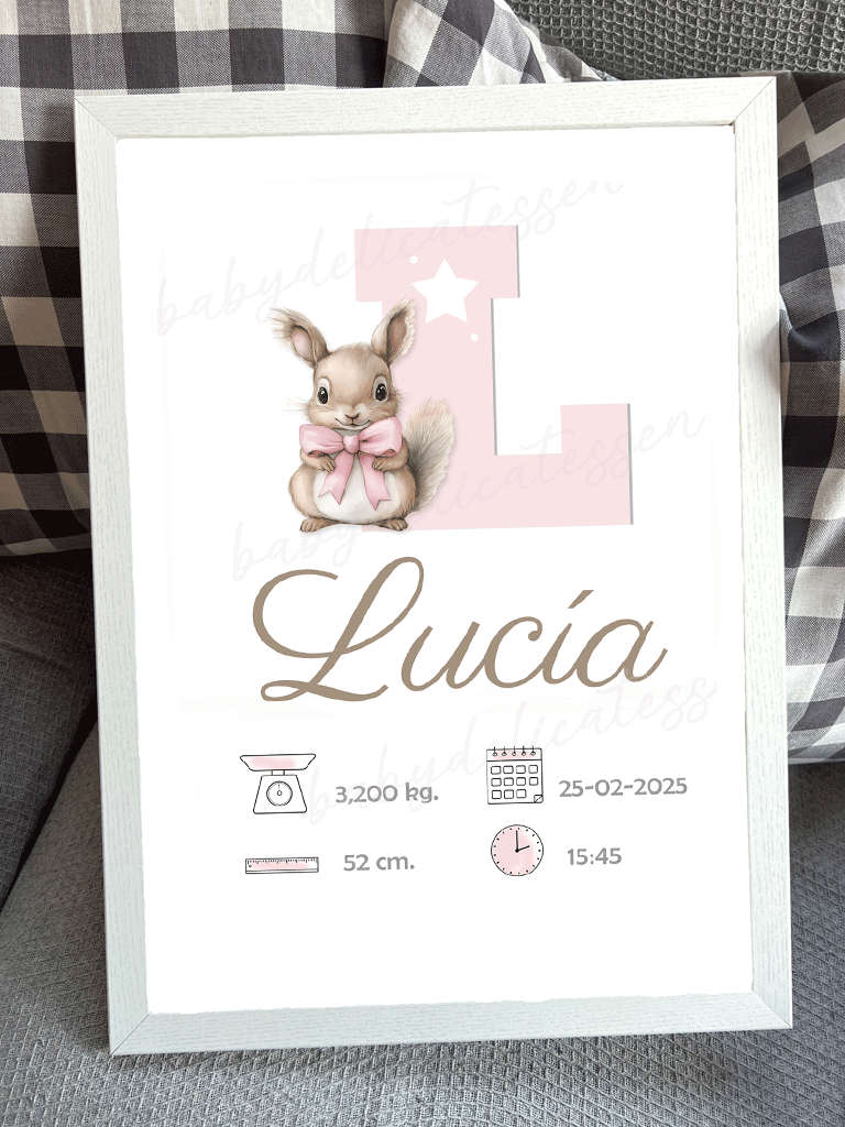 Lámina de nacimiento letra con ardilla