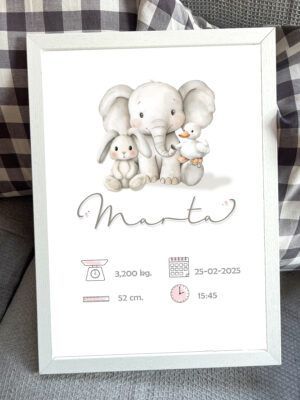 Lámina de nacimiento elefante y sus amigos